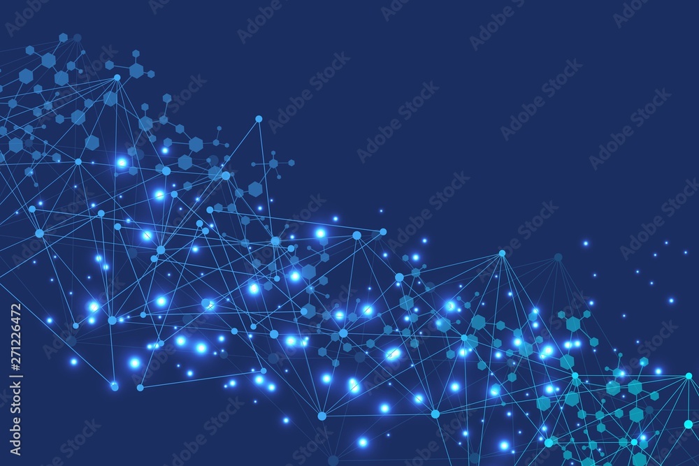 Fototapeta premium Big Data Visualization Background. Modern futuristic virtual abstract background. Science network pattern, connecting lines and dots. Global network connection vector.