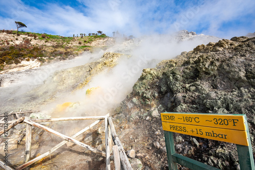 Pozzuoli, Naples, Italy - June 04 2019: fumaroles of the solfatara of Pozzuoli, volcanic phenomena in the Campi Flegrei