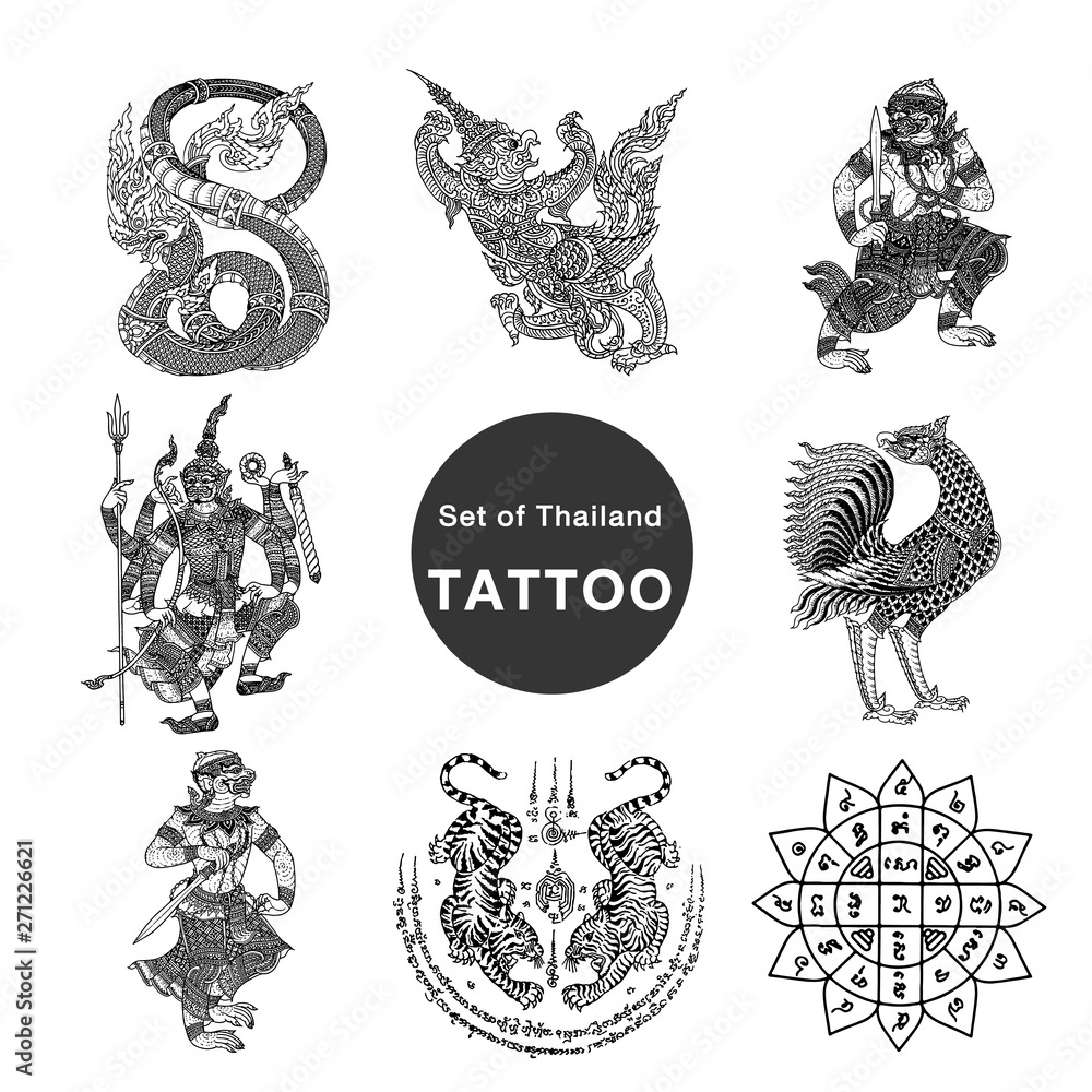 set of thailand tattoo Stock Vector Adobe Stock