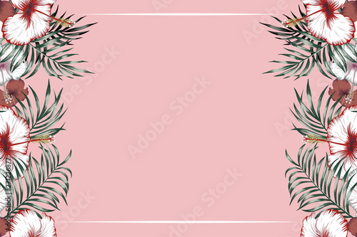 Horisontal tropical frame pink background