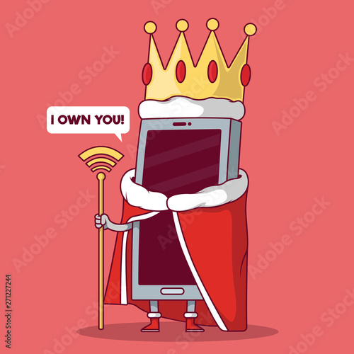 Smartphone dressed as a king vector illustration. Social Media, network, internet, technology design concept