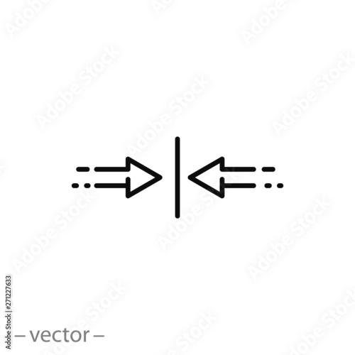arrow meeting icon, compound, pointer connection line, synchronize arrows  line symbol on white background - editable stroke vector illustration eps10