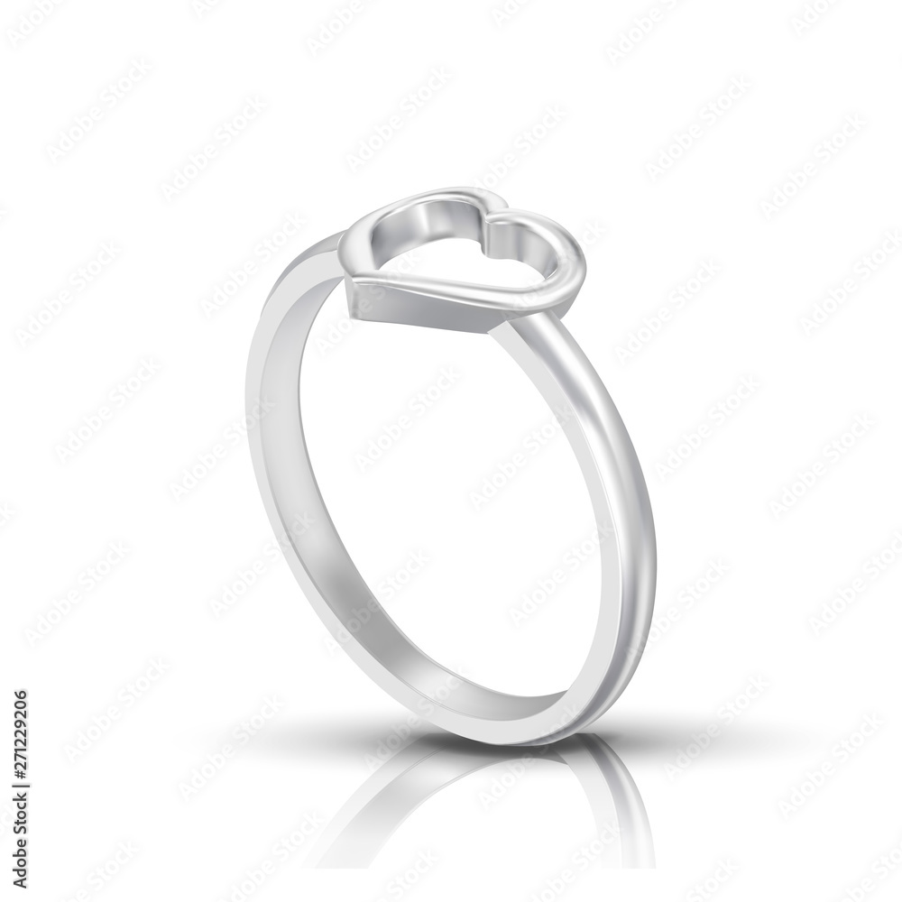 Silver Ring With Shape Of Heart On Top Vector. Jewelry Ring Romantic Expensive Surprise Present Gift For Loving Girl On Valentine Day. Luxury Accessory Adornment Realistic 3d Illustration Silver Ring With Shape Of Heart On Top Vector. Jewelry Ring Romantic Expensive Surprise Present Gift For Loving Girl On Valentine Day. Luxury Accessory Adornment Realistic 3d Illustration