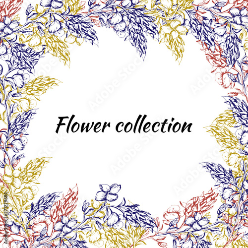 Floral frame for text. Drawn contour flowers for decoration  paper  cards  greetings. Vector illustration