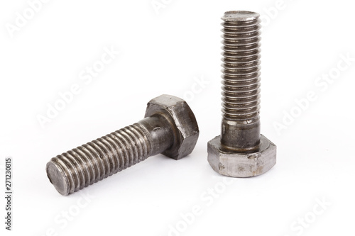 Steel bolts on a white background
