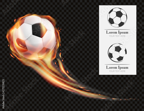 Realistic vector soccer ball on fire and  logo for football club, badge template