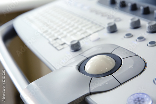 Modern ultrasound equipment in clinic, closeup photo