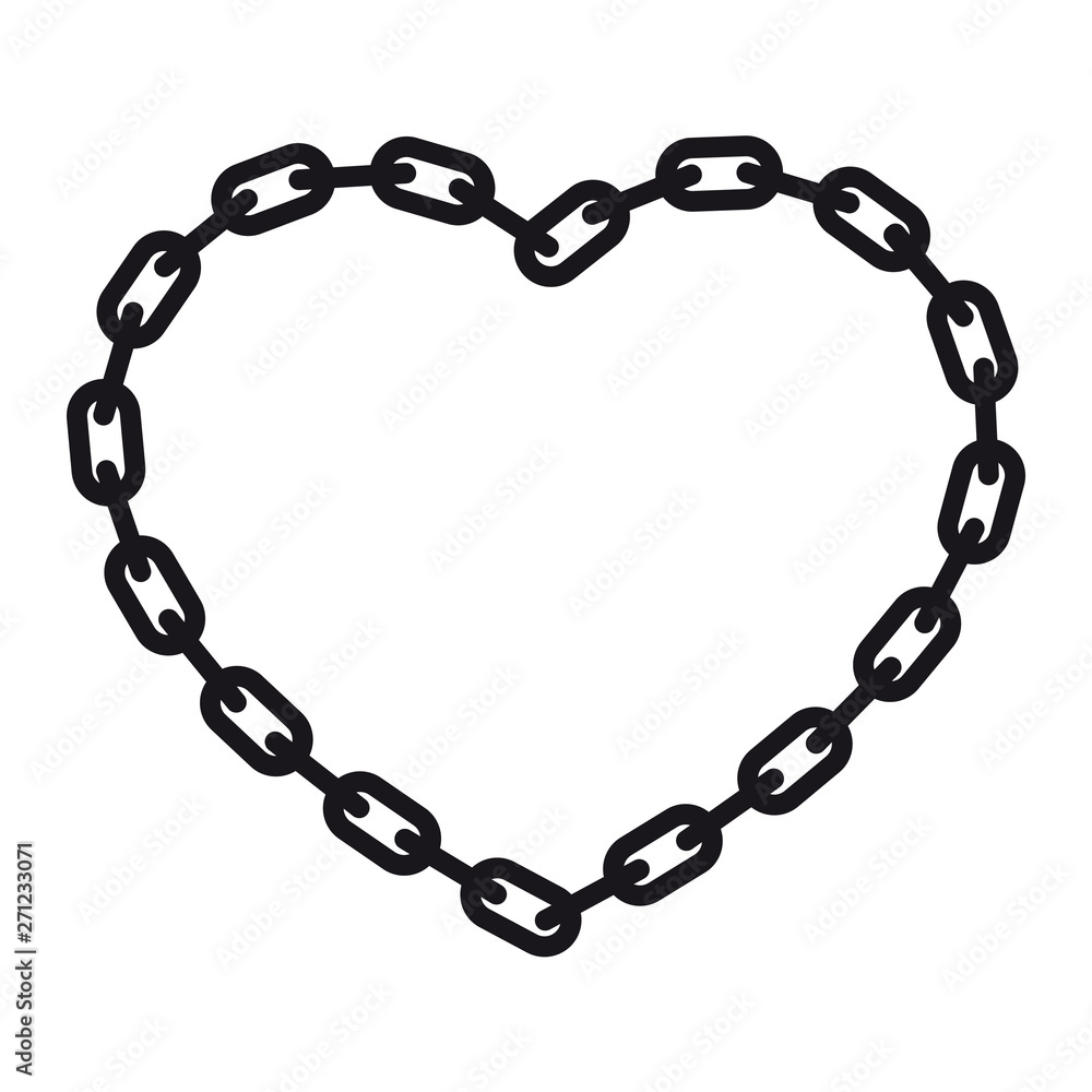 Vector heart from black line chain. Isolated on white background Stock