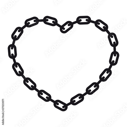 Vector heart from black line chain. Isolated on white background