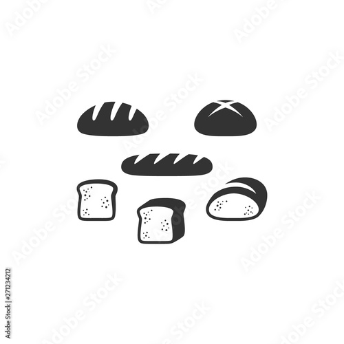 Bread types, french bread, sliced bread black vector icon set. Slice of bread, loaf  isolated glyph symbols.
