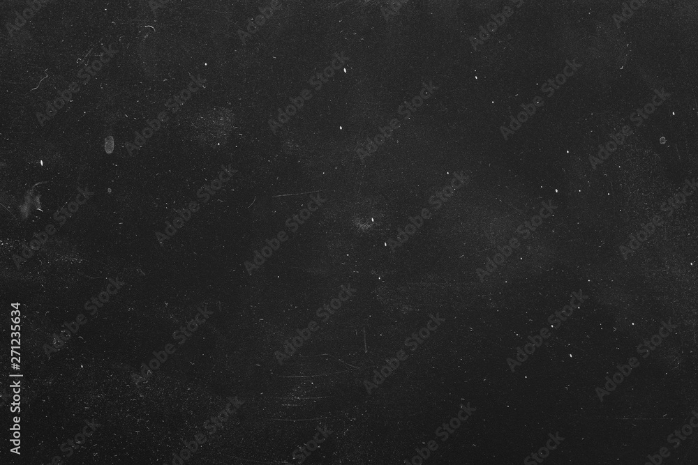 Dust and scratches design. Black grunge abstract background. Distressed surface. Copy space. - obrazy, fototapety, plakaty 