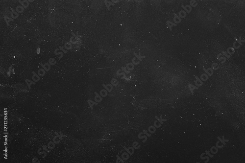 Dust and scratches design. Black grunge abstract background. Distressed surface. Copy space. photo