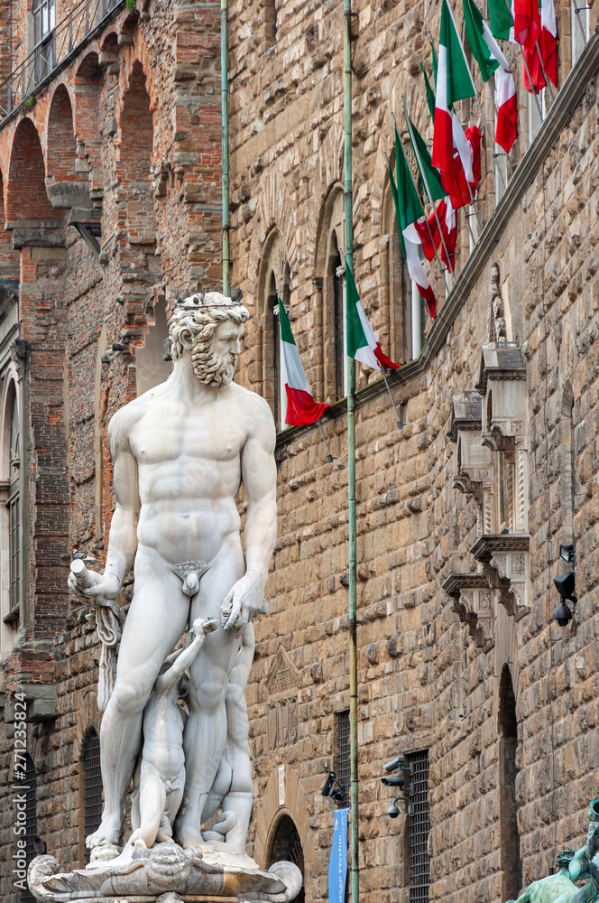 Naklejka premium Florence, UNESCO Heritage and home to the Italian Renaissance, full of famous monuments and works of art all over the world. Palazzo Vecchio of the Medici dynasty,