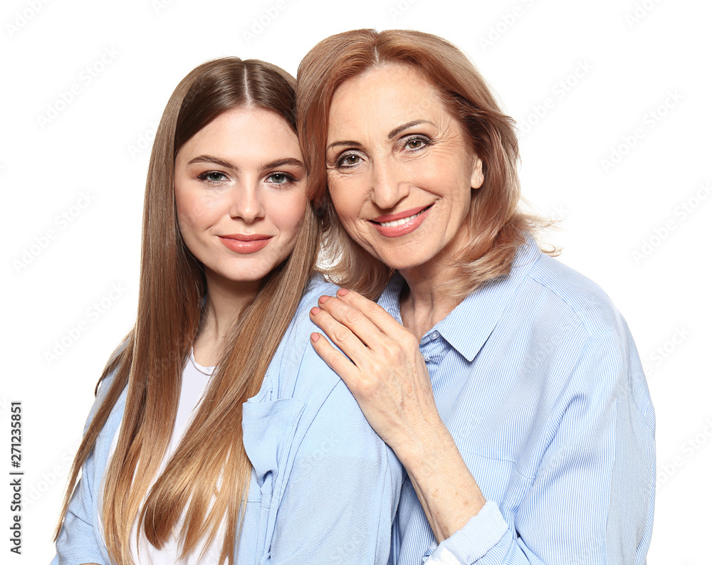 Portrait of happy mother with her daughter on white background Portrait of happy mother with her daughter on white background