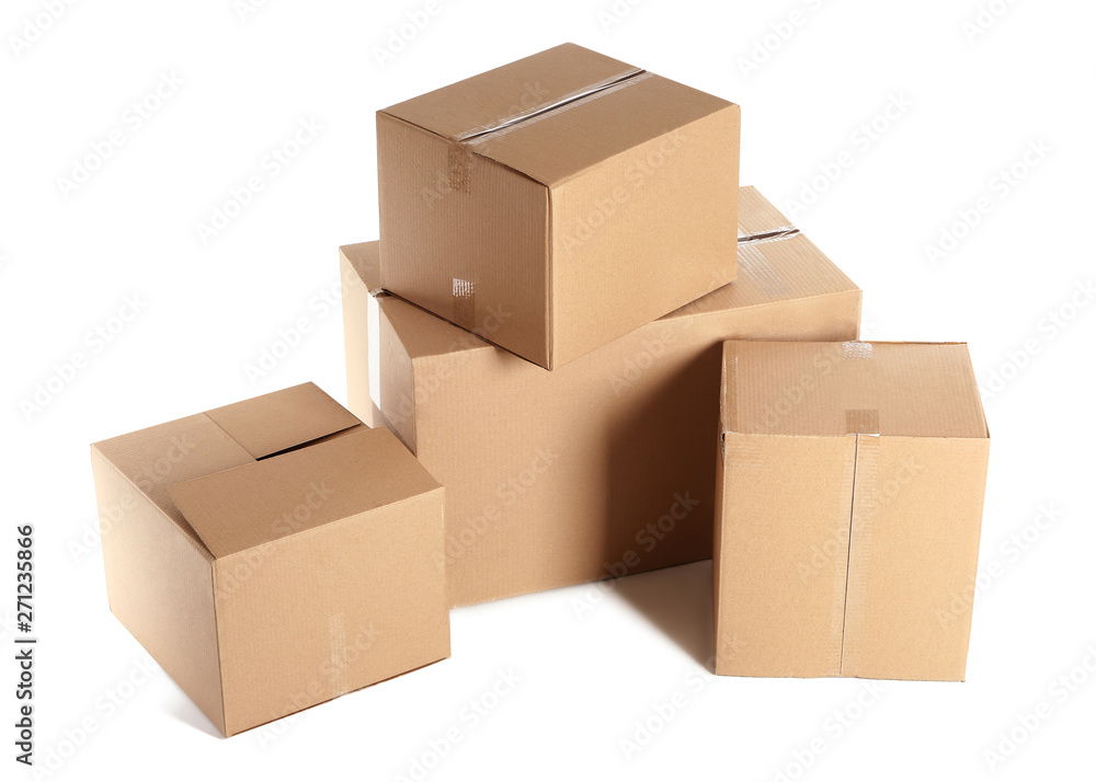 Cardboard boxes on white background Cardboard boxes on white background