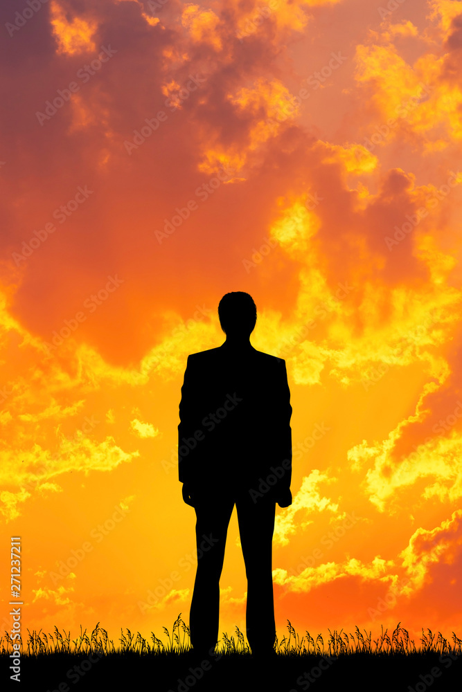 illustration of alone man at sunset