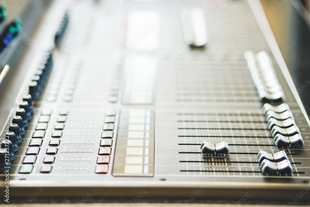 Sound equipment, large mixing console for sound producer. Sound equipment, large mixing console for sound producer.
