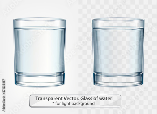 Transparent vector glass of water on light background