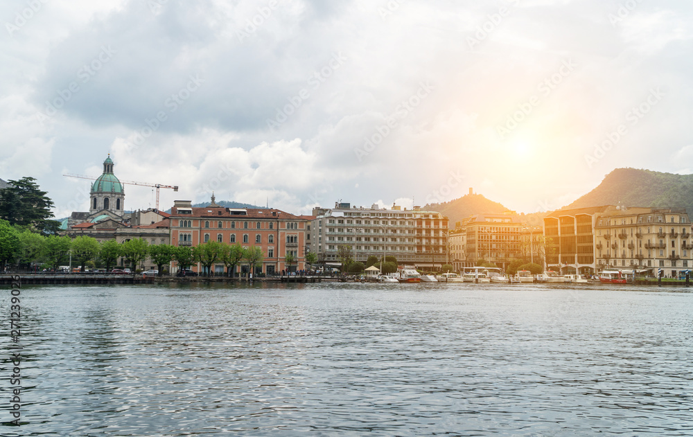 Fototapeta premium Como old city view from the Como lake, Italy.