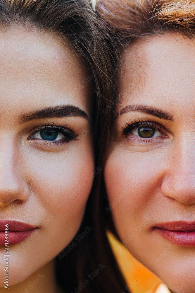 Similar portraits of a mother and daughter. Similar portraits of a mother and daughter.