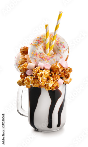 Delicious freak shake on white background photo