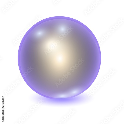 Vector realistic violet metall ball with silver outflow or shine sphere with patches of light on white background. 3D illustration.