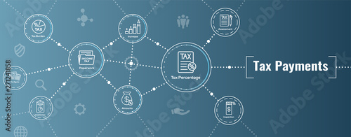 Tax concept - percentage paid, icon and income idea. Flat vector outline illustration Web Header Banner
