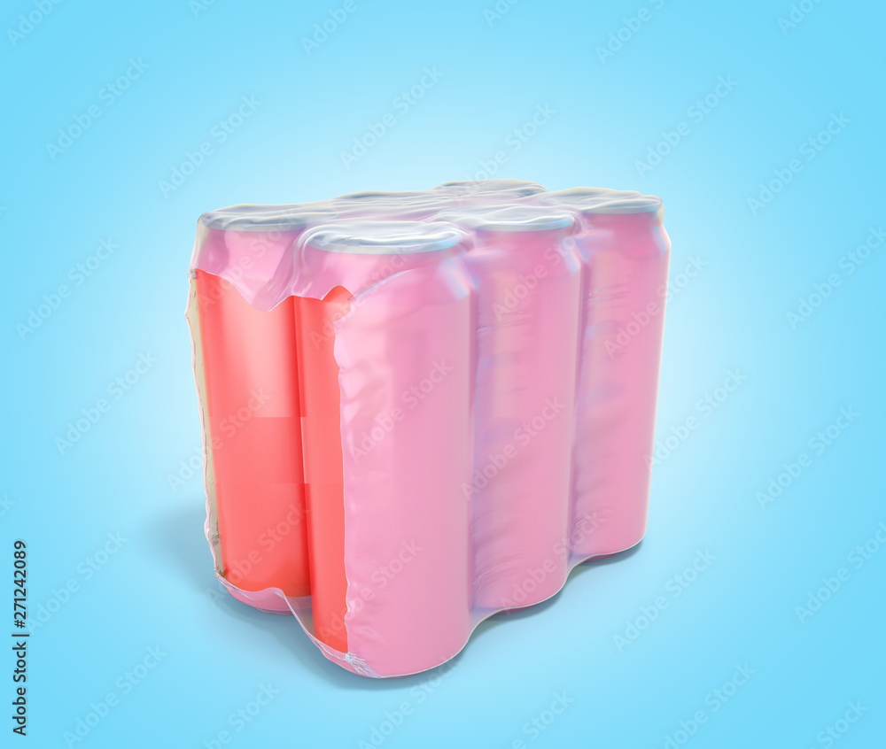 red metal cans in wrapped package 3d render on blue gradient red metal cans in wrapped package 3d render on blue gradient