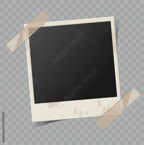Vector blank retro photo frame with transparent shadow effect