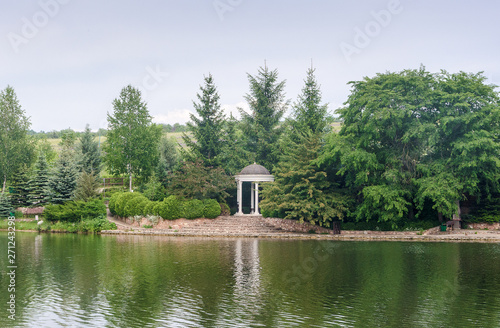pavilion on shore of lake
