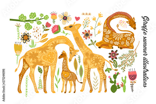 Cartoon giraffe vector illustration.