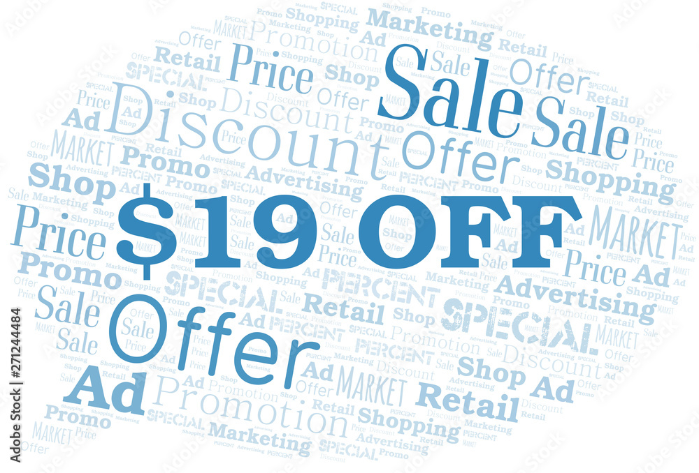 $19 Off word cloud. Wordcloud made with text only. $19 Off word cloud. Wordcloud made with text only.