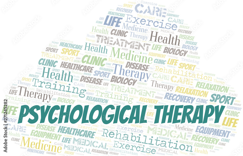 Psychological Therapy word cloud. Wordcloud made with text only.