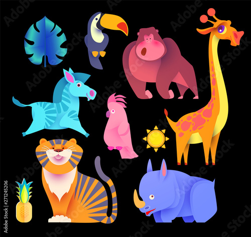 Cute Jungle Animals Set. Exptic Wild Collection. photo