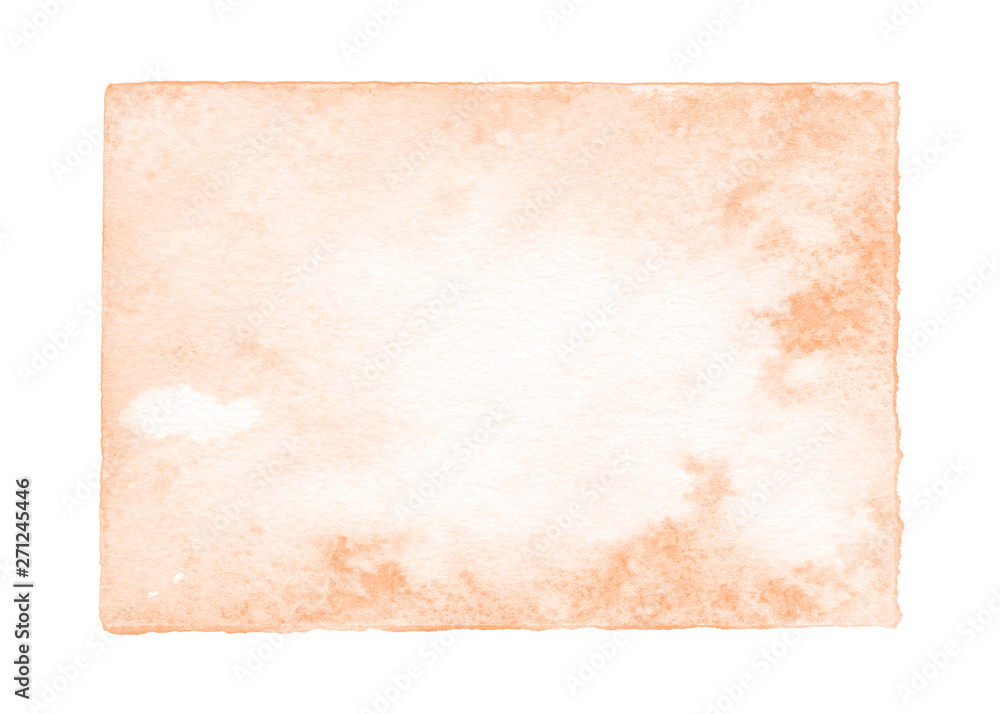 Watercolor ombre background abstract hand painted cumulus background. Amber and rose color textured fluid paint splash. Romantic natural art decoration. Design concept.