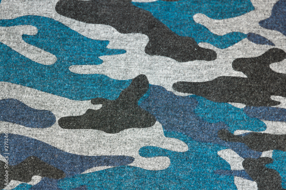 Blue black camouflage fabric texture background