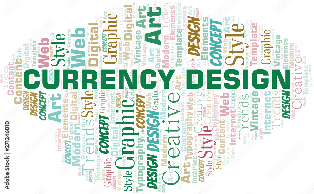 Obraz premium Currency Design word cloud. Wordcloud made with text only.