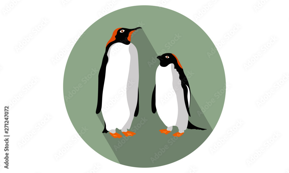 Obraz premium Two Penguins Vector Illustration / Flat Icons