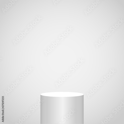 Empty cylinder pedestal spotlight on white BG template for web design or advertising presentation