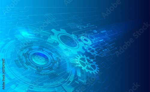 Cyber security, Vector illustration white gear and tree cog wheel on circuit board, Hi-tech digital technology and engineering, digital telecoms technology concept, Abstract futuristic- technology on 