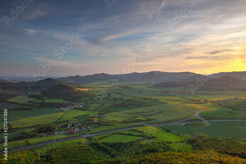 View from Lovos Hill. Sunset in Central Bohemian Highlands, Czech Republic.