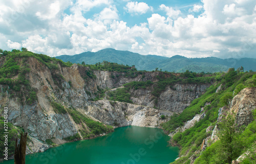 Landscape nature scenic of Grand Canyon Chonburi with blue sky is old rock mining at Chonburi of Thailand