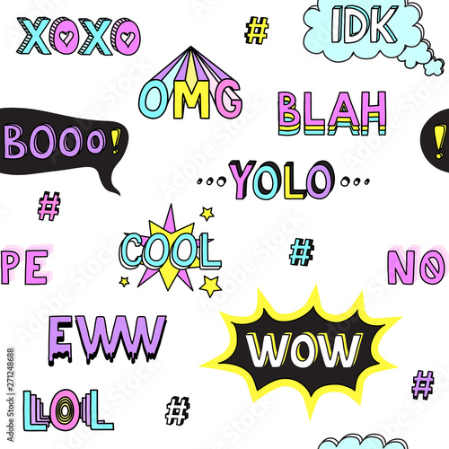 Teen slang words cool seamless pattern
