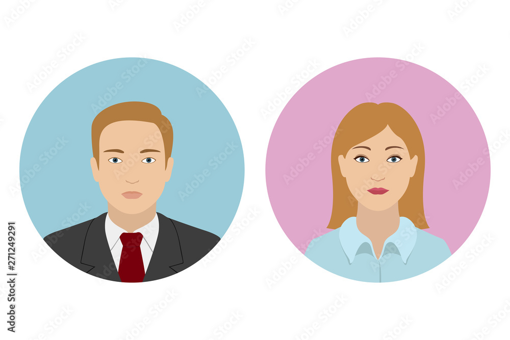Set of male and female icons. Caucasian man and woman. Vector. Set of male and female icons. Caucasian man and woman. Vector.