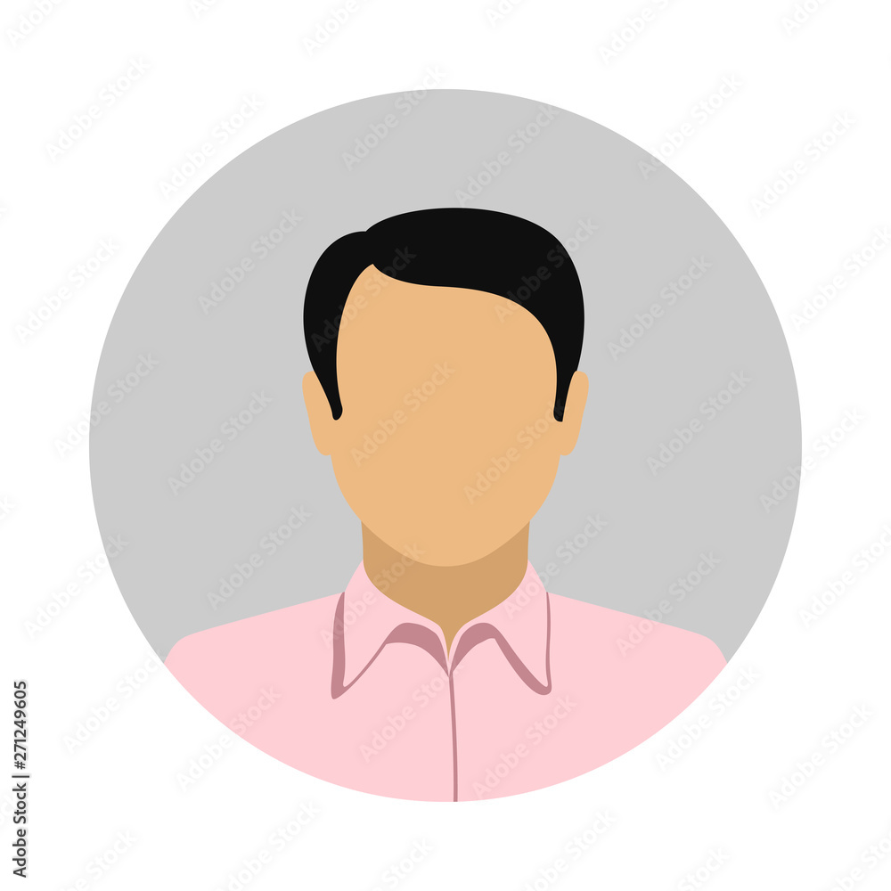 Black-haired Asian man in shirt. Abstract male avatar. Vector icon. Black-haired Asian man in shirt. Abstract male avatar. Vector icon.