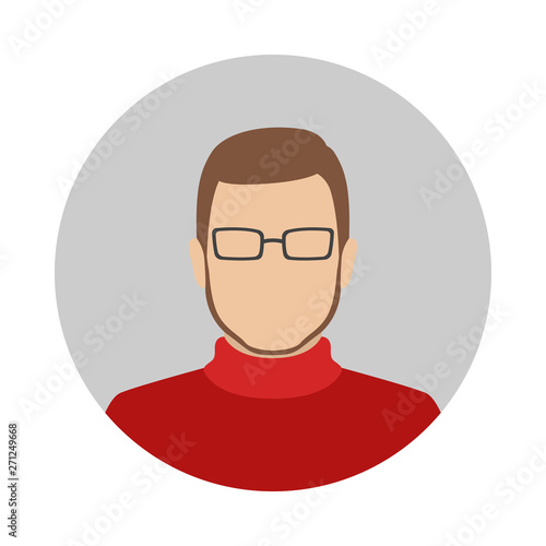 Bearded Caucasian man in turtleneck and glasses. Abstract male avatar. Vector icon.