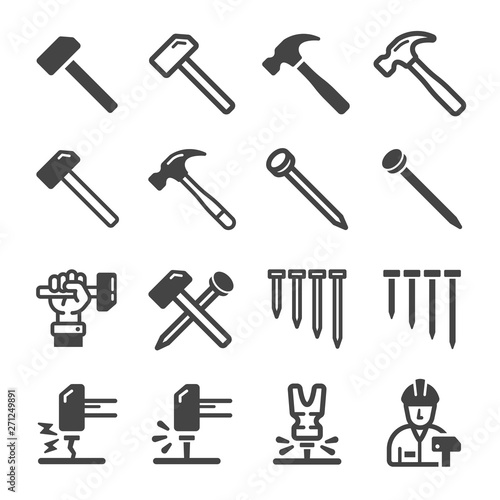 nail and hammer icon set