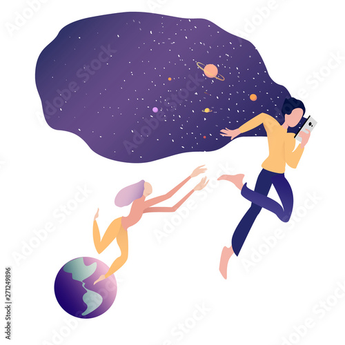 A man affected by smartphone space world