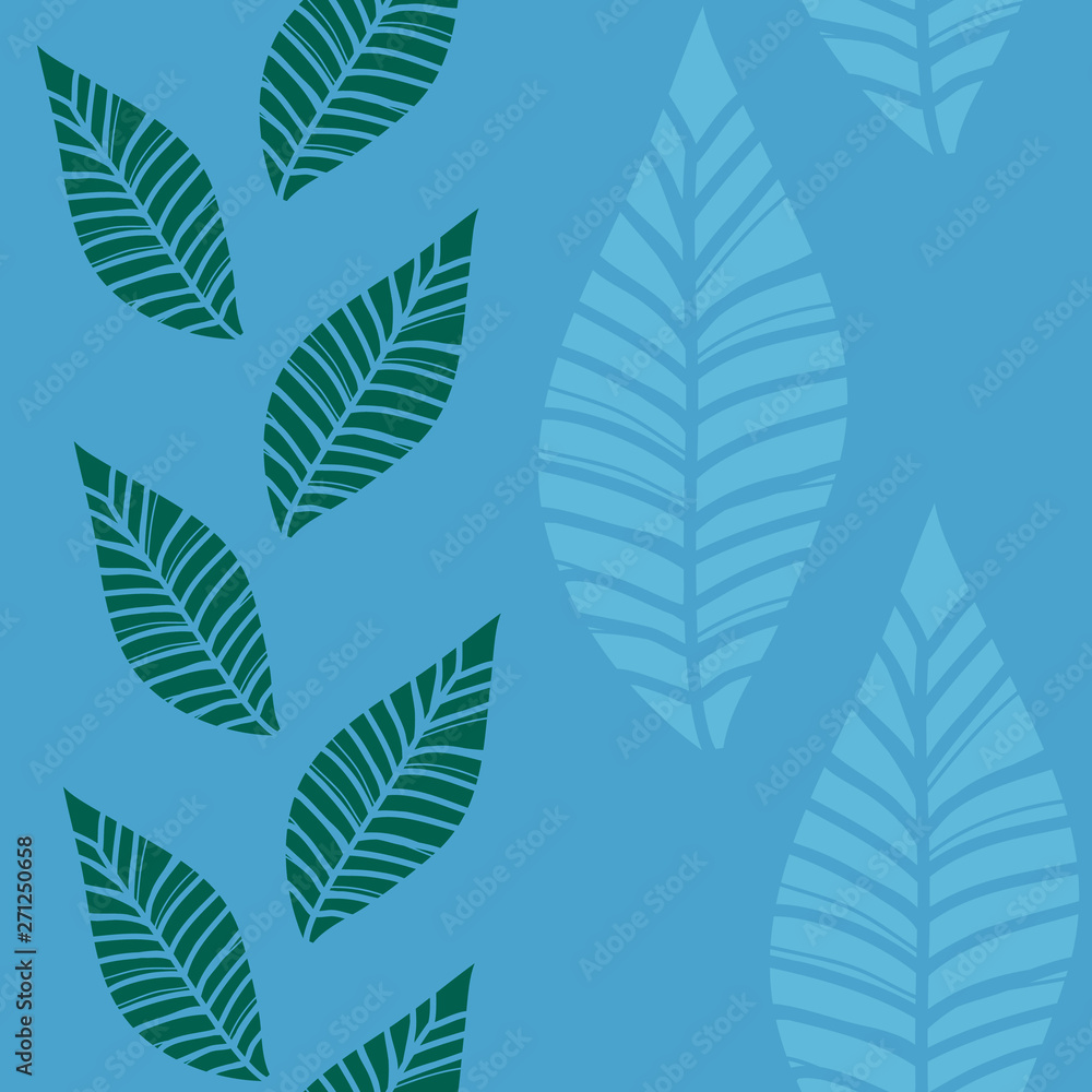 Blue green leaf grass stream seamless pattern