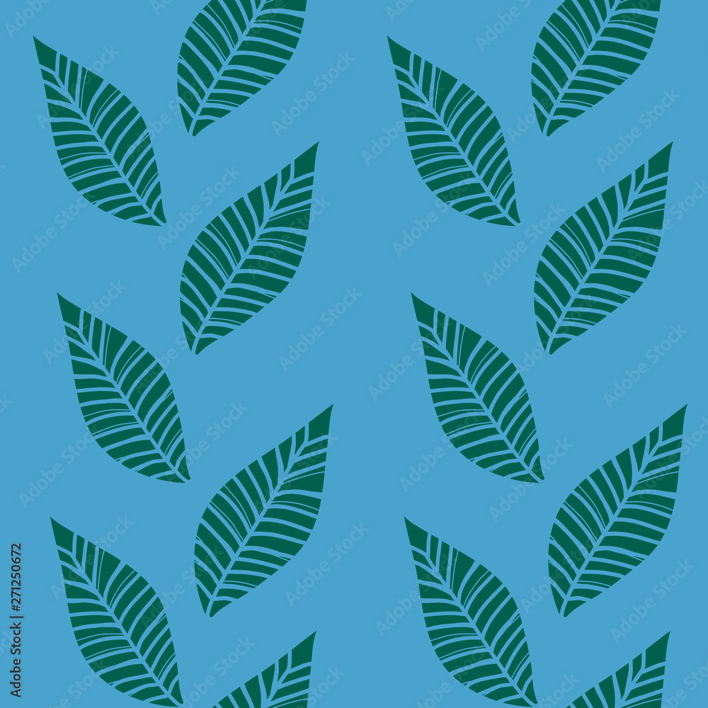 Blue green leaf grass stream seamless pattern